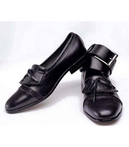 Black Tassel Shoes with Belt