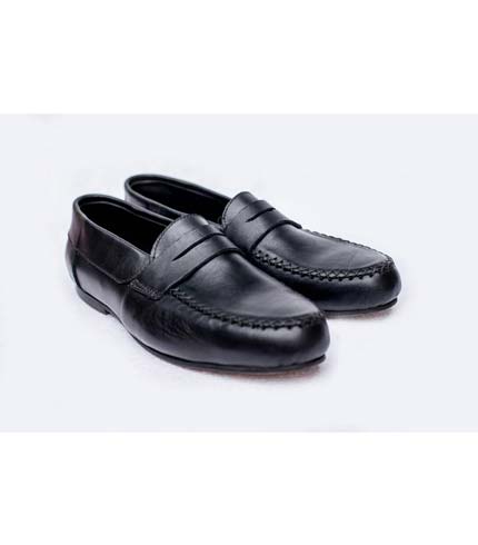 Black Leather Slip-On Shoes