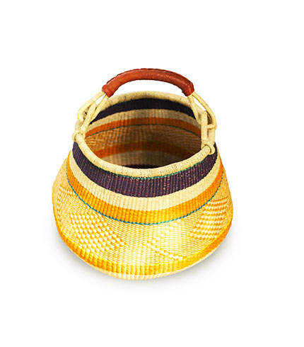 Yellow Circular Hand-Woven Shopping Basket