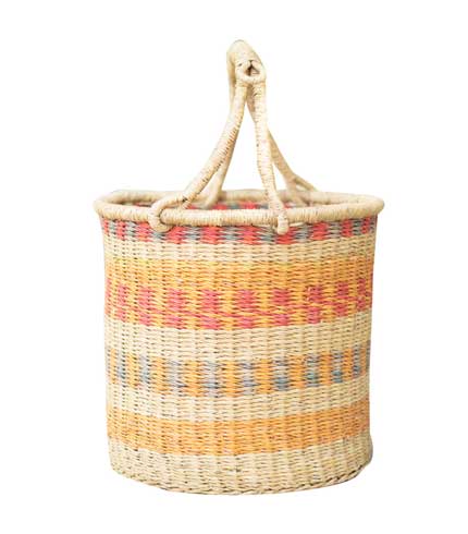 Hand Woven Basket - Orange Stripes