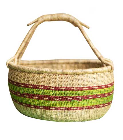 Hand Woven Basket - Green Stripped