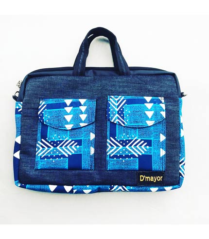 Blue African Print Laptop Bag
