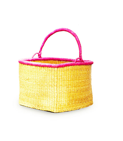 Yellow Rectangular Hand-Woven Shopping Basket