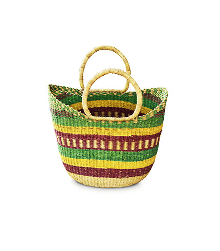 Hand-Woven Shopping Basket - Green, Yellow and Brown