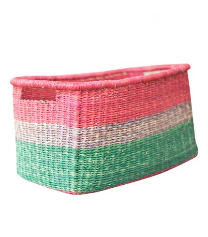 Pink & Green Straw Basket