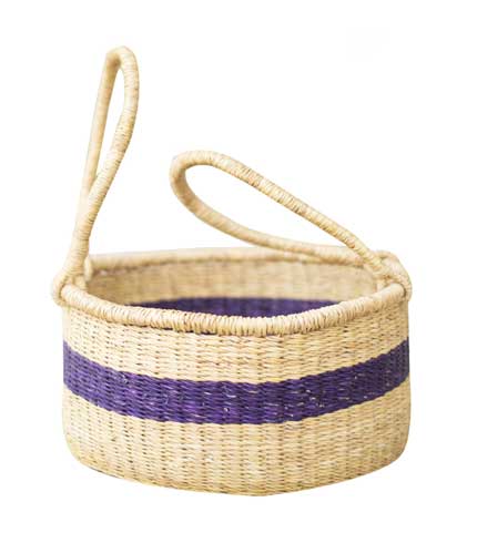 Hand Woven Basket - Blue Stripe