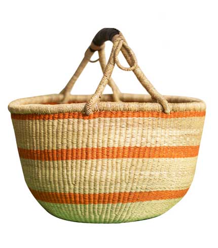 Hand Woven Basket - Orange Stripped