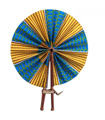 African Print Hand Fan - Blue and Yellow