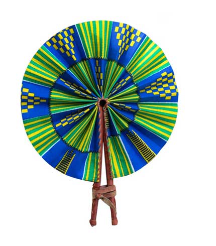 African Print Hand Fan - Green and Blue