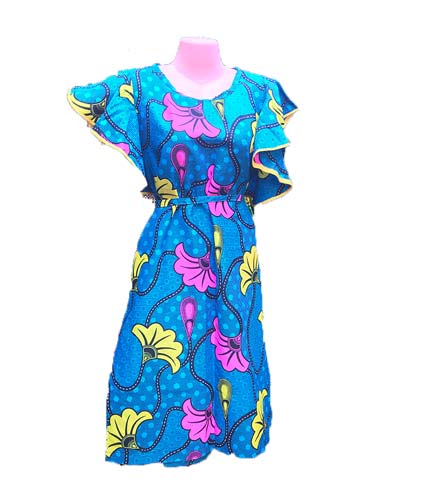 African Print Dress - Blue, Pink & Yellow