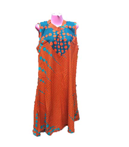 African Print Dress - Orange & Blue