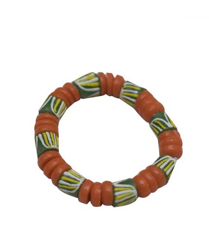 African Beaded Bracelet - Green & Orange