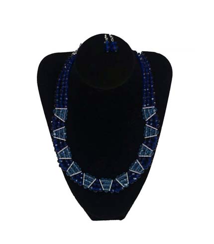 Blue Design Beaded Necklace with Earrings