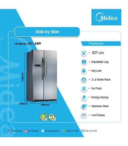 Midea 515Ltr Side By Side Refrigerator