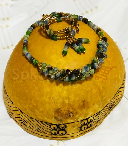 Beaded Necklace, Bracelet and Earrings - Green