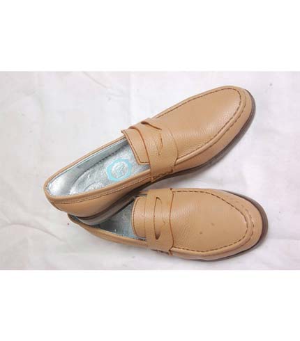 Beige Leather Slip-On Shoes