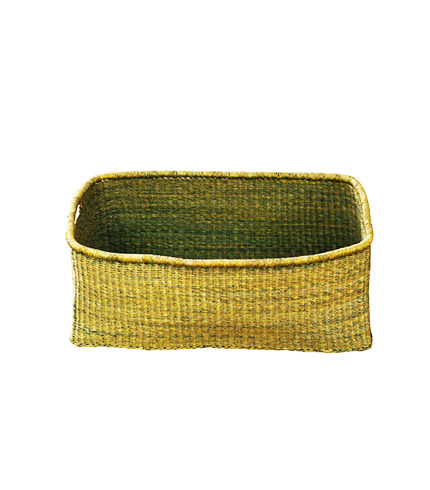 Green Rectangular Hand-Woven Basket