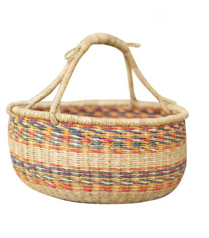 Hand Woven Basket - Orange & Blue Stripes