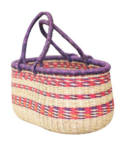 Hand Woven Basket - Pink Stripes