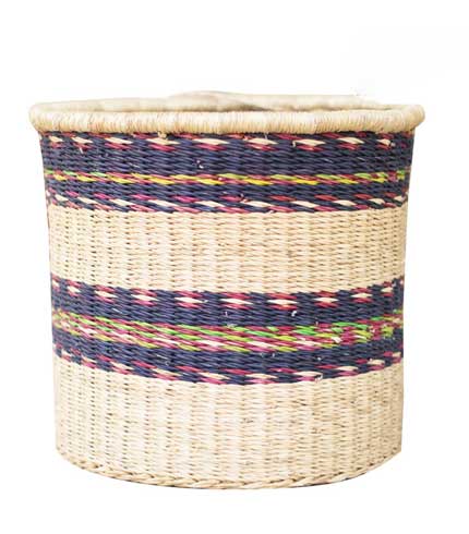 Hand Woven Basket - Blue Stripe Design