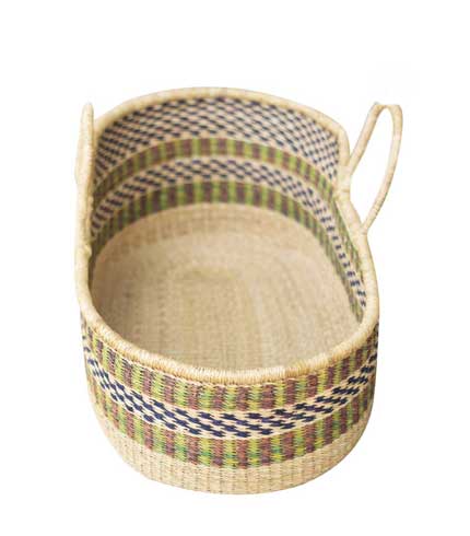 Hand Woven Basket - Green & Blue Stripes