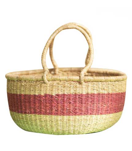 Pink Stripped Hand Woven Basket