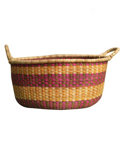 Hand Woven Basket - Orange & Violet Stripped