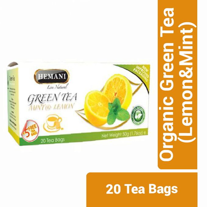 Hemani Organic Green Tea (Lemon&;Mint) - 20 Tea Bags