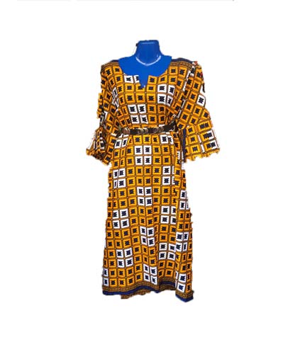 African Print Dress - Yellow & Brown