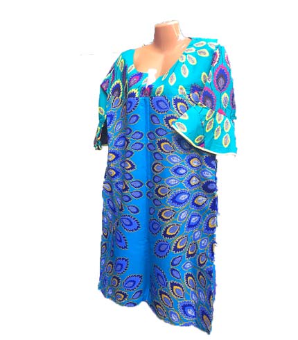 African Print Dress - Sea & Dark Blue Design