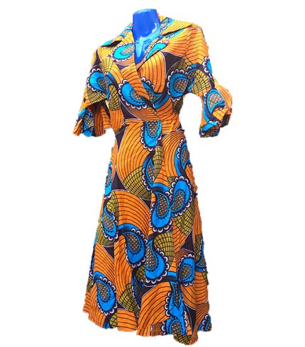 Orange & Blue African Print Dress