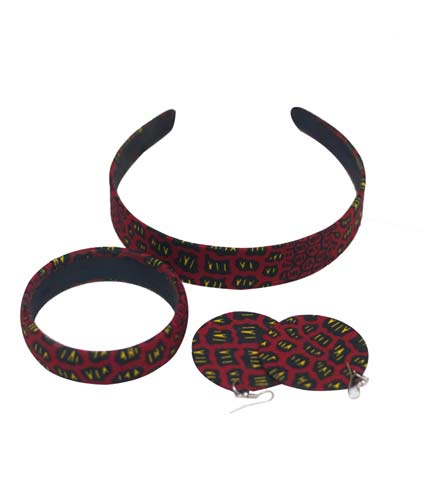 Violet African Print Headband, Bangle & Earrings