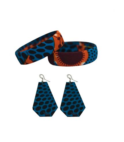 Blue African Print Bangles & Earrings