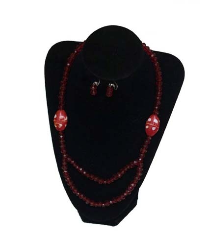 Red Beaded Necklace with Earrings