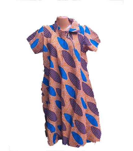 African Print Dress - Blue & Orange Design