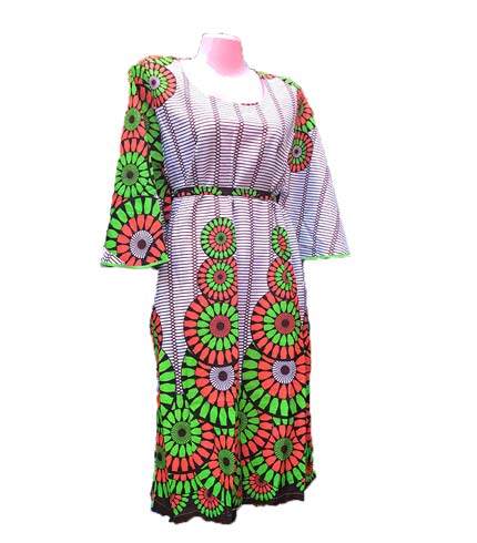 African Print Dress - Green & White