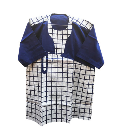 African Print Shirt - Blue Checkered Design