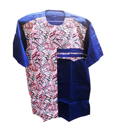 African Print Shirt - Blue & Pink Design