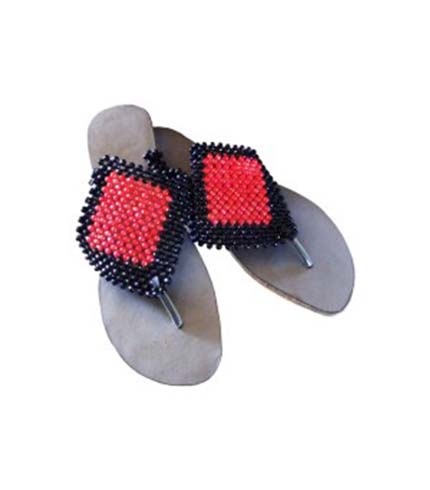 Red & Black Beaded Slippers