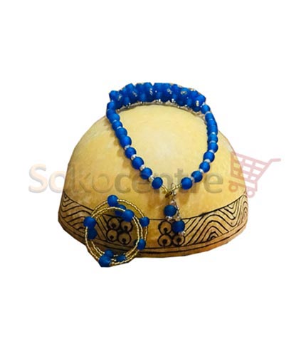 Blue Beaded Necklace, Bracelet and Earrings
