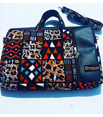 Multicolored African Print Laptop Bag (Leather Front)