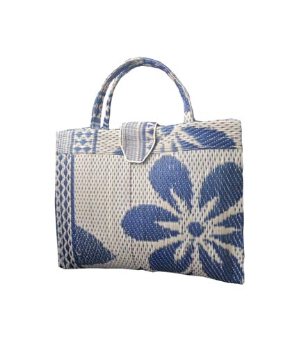 Cream & Blue Handwoven Shopping Handbag